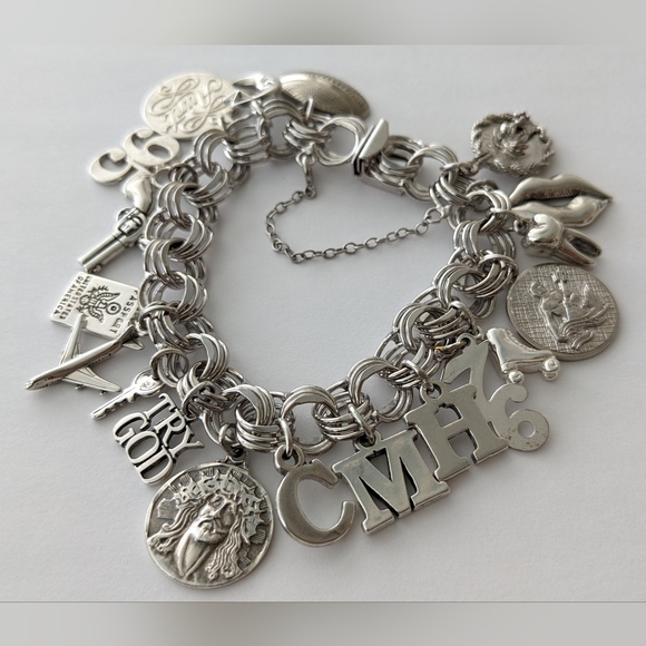 EC TRIPLE LINK STERLING SILVER ALL MARKED CHUNKY CHARM BRACELET - Picture 11 of 14